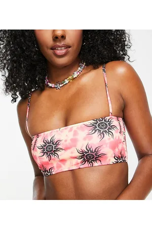 COLLUSION Tie dye sun print bandeau bikini top in