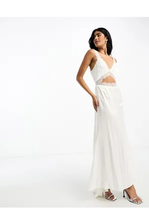 Never Fully Dressed Bridal lace satin fishtail maxi dress in ivory