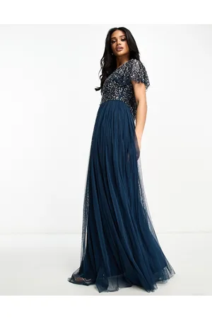 Beauut Bridesmaid embellished maxi dress with flutter detail in