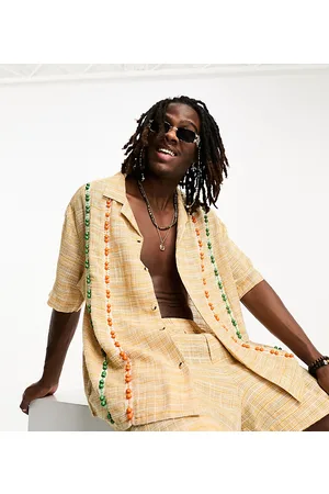 Reclaimed Limited edition woven check short sleeve shirt with beading