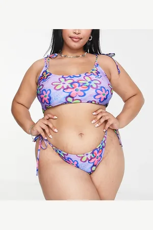 COLLUSION Plus daisy print ring detail bikini bottom in lilac