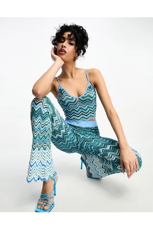 Never Fully Dressed Zig zag knit crop top co-ord in teal ombre