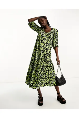 New Look Tie back 3/4 sleeve midi dress in floral
