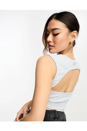 Sixth June Sleeveless open back detail ribbed knit crop top in