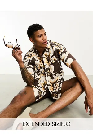 ASOS Boxy oversized revere linen mix shirt in lily print