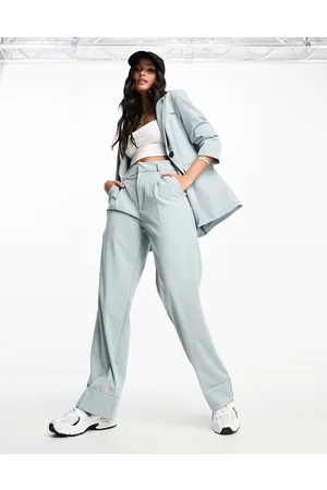 Pull&Bear Darted wide leg tailored trouser in pale blue