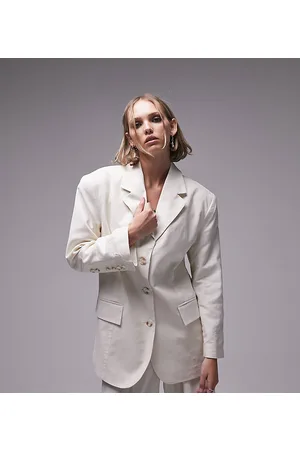 Topshop Co-ord linen-blend single breasted blazer in oatmeal