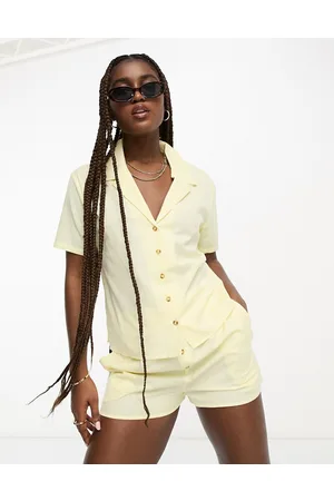 ASOS Short sleeve resort shirt co-ord in lemon