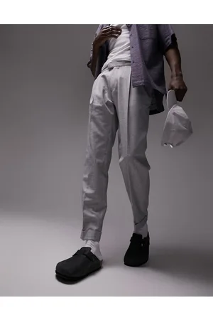 Topman Tapered linen mix trousers in grey