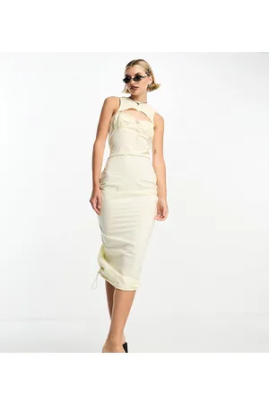 COLLUSION Cut out column midi dress in light yellow