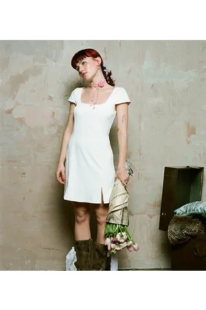 Labelrail X Lara Adkins square neck rose detail mini dress in cream