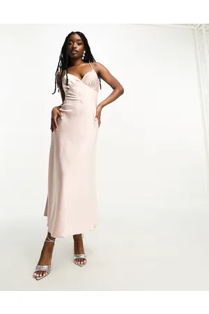 NaaNaa Satin cami a-line midi dress in champagne