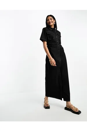 SELECTED Femme shirt maxi dress with ruched sides in contrast stitch