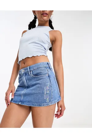 Calvin Klein Pride denim micro mini skirt in light wash
