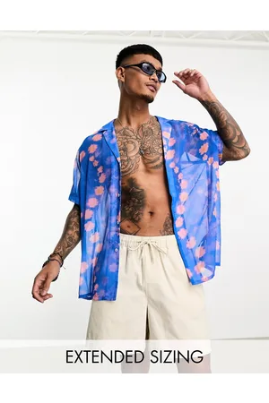 ASOS Relaxed deep revere sheer shirt in bright floral