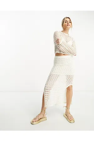 Stradivarius Open knit maxi skirt co-ord in ecru