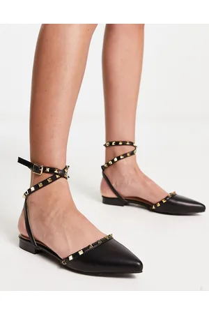 BeBo Laurena studded wrap around ankle flat shoes in