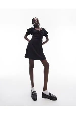 Topshop Textured jersey tea dress with back detail in black