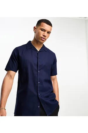 Threadbare Tall linen blend revere shirt in