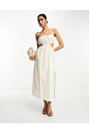 Pretty Lavish Ruched cut-out midaxi dress in oyster