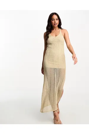 Pull&Bear Crochet maxi dress in beige
