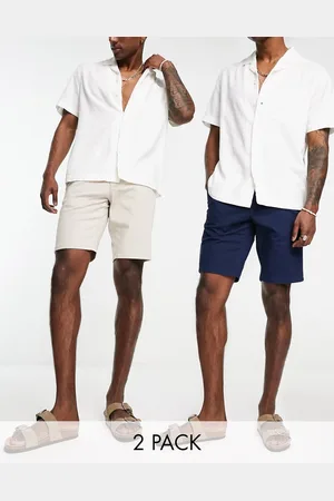 Only & Sons Slim fit 2 pack chino shorts in navy & beige