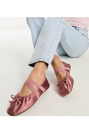 ASOS Wide Fit Los Angeles ruched ballet with elastic strap in rose