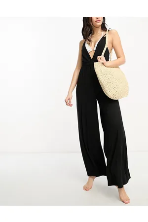 ASOS Wide leg double strap beach jumpsuit in