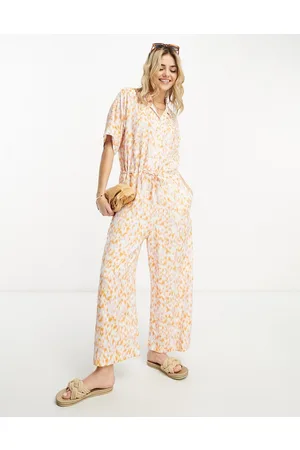 Monki Loose fit jumpsuit in lilac and orange blur print