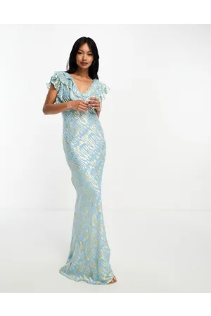 Never Fully Dressed Metallic jacquard ruffle maxi dress in