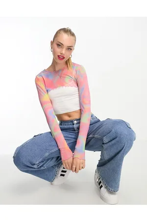 Monki Mesh super cropped bolero top in swirl print