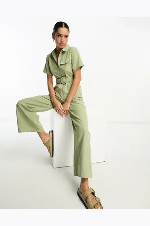 Lola May Belted wide leg jumpsuit in sage