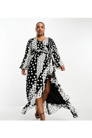In The Style Exclusive volume sleeve wrap maxi dress in mixed spot print