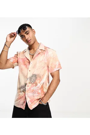 Labelrail X Stan & Tom revere collar marbled print sequin short sleeve shirt in