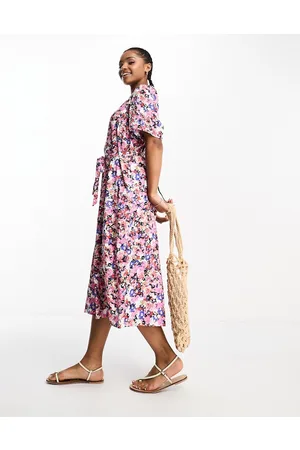 Monki Wrap midi dress in flowery print