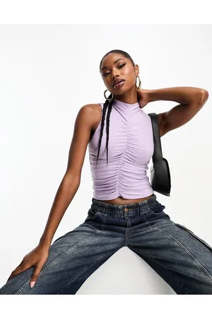 I saw it first Ruched high neck sleeveless top in lilac