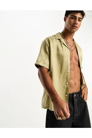 River Island Revere collar textured shirt in stone