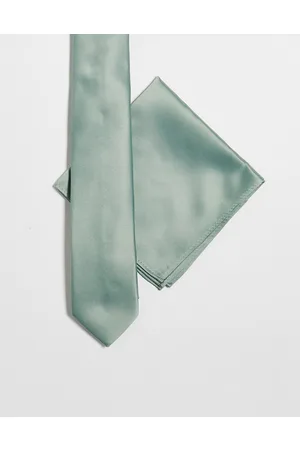ASOS Satin slim tie and pocket square in sage