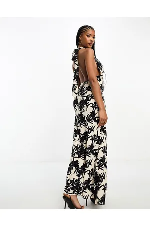 In The Style X Georgia Louise cowl neck fishtail maxi dress in mono print