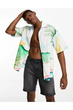 JACK & JONES Originals oversized revere collar shirt with scenic pool print