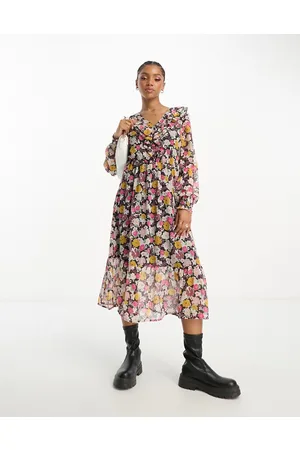 JDY Frill detail midi dress in floral