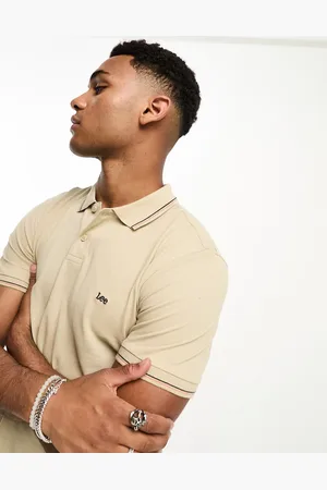 Lee Short sve jersey collared shirt in tan