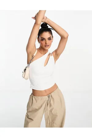 Pull&Bear Asymmetric one shoulder strappy top in