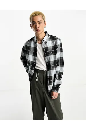Fred Perry Tartan long sleeve shirt in light ice