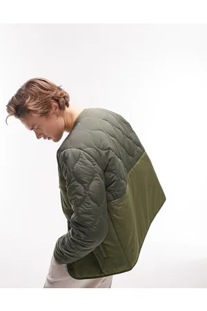 Topman Liner jacket with mixed fabric in khaki