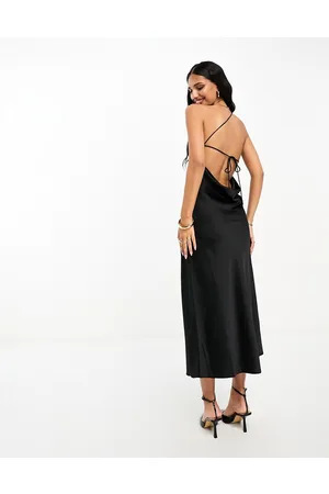 MANGO Asymmetric one shoulder backless detail midi dress in