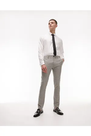 Topman Beige check suit trousers