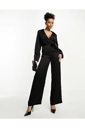 Pretty Lavish Satin tie waist utility jumpsuit in