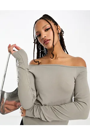 Weekday Off-shoulder long sleeve top in mole