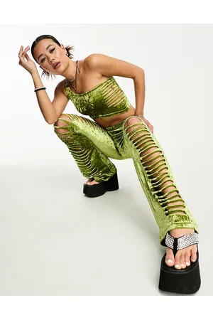 The Ragged Priest Slashed velvet flare trousers co-ord